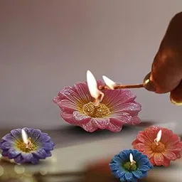 Handmade Daisy Flower Floating Candles Pack of 4 Multicolor Scented Wax Floral Candles for Home Decoration Urli Bowl Puja Room Spa Bathroom Wedding Party Diwali Festival Romantic Floating Candle Set-picture-30