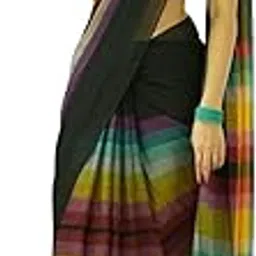 Women's Strip Printed Cotton Linen Blend Saree with Unstitched Blouse Piece For Wedding, Office, Casual Wear.-image-65