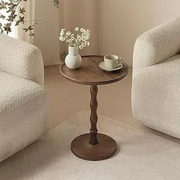 Modern Brown Mango Wood Round Coffee Table Small Accent Side Table for Living Room Bedroom Home Decor Handcrafted Solid Wood Minimalist End Table-image-86