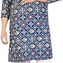 Men’s Printed Cotton Kurta | Regular Fit Stylish Ethnic Kurta for Festive, Casual & Office Wear | Soft Breathable Fabric | Traditional Print Kurta (Magic Print LP14 S) Dark Blue-image-57