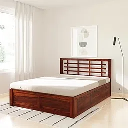 Amazon Brand - Solimo Meliora Queen Size Solid Sheesham Wood Bed with Box Storage (Honey Finish)-image-52