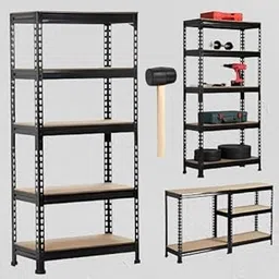 HVN India Black Adjustable Set of 3-Shelf Metal Storage Shelving Unit, Steel Bootless Rivet Utility Display Rack Garage Shelves, 28 Inches Height(28 X 24 X 12 Inch-H X W X D,Black) (5 Shelf LARHE)-image-53