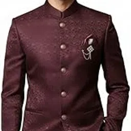 Luxury Maroon Jacquard Bandhgala Prince Suit, Traditional, Ethnic Formal Attire with Decorative Buttons and Brooch-picture-19