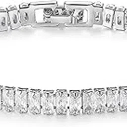 peora Silver Plated Baguette Stone Studded Tennis Bracelet Stylish Fashion Jewellery for Women & Girls Valentines Gift for Her|Mothers Day Gifts for Mom-picture-12