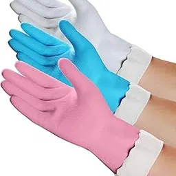 WISHPOOL Household Cleaning Gloves - Reusable Kitchen Dishwashing Gloves with Latex Free, Cotton lining, Waterproof, Non-Slip (Large, 3 Pairs)-picture-14