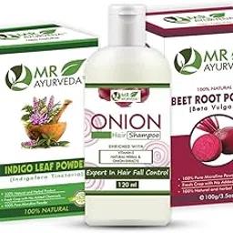 MR Ayurveda Onion Shampoo, Indigo Powder and BeetRoot Powder - Set of 3 (320 Grams)-picture-21