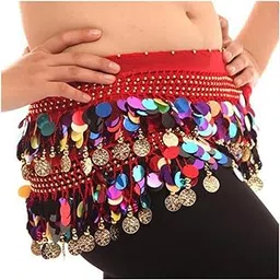 Vritraz Women's Chiffon Belly Dance Hip Scarf Waistband Belt Skirt Mixed Colors Beads and Golded Coins-picture-18