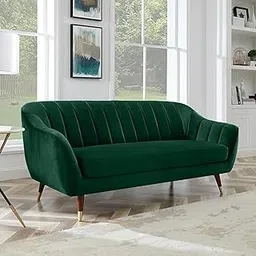 Art Wood Craft Velvet 3-Seater Sofa for Living Room,Mid-Century Upholstered Couch with Tufted Back, Tapered Wooden Legs & Plush Cushions Teal Green Velvet Fabric Sofa for Home & Office Décor-image-49