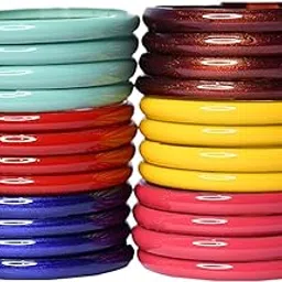 t4 jewels (2.10 & 2.12 Size Glass Bangles/Kade Multicolour Combo Set For Women & Girls - (Set Of 24)-picture-31