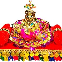 Super Small Soft Kanha Ji Asan Set with Handcrafted Gaddi, Complete Set Kanha Ji Bedding Set Usable for 0-5 No Size Laddu Gopal ji Bed Singhasan-image-28