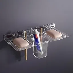 GLOXY Unbreakable Transparent Wall Mount Acrylic 2 in 1 Bathroom Shelf/Kitchen Shelf/Rack/Bathroom Accessories(Size:- 11 * 5 Inches)-picture-34