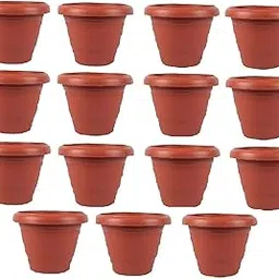 VARSHNEY Gardening 8 Inch Heavy Duty Plastic Planter Pot Plant Container Set Garden Flower Pots Brown, Pack of 15-picture-30