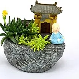 Brotherhood Enterprise Resin Modern Design Monk Succulent Pot Stone Built House Mini Planter| Unique & Trendy Return Gifts Home and Office Decor, Multicolor-image-70
