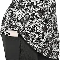 blevonh Women Tennis Skirts Inner Shorts Elastic Sports Golf Skorts with Pockets, Blue-grey Flower, X-Large-picture-14