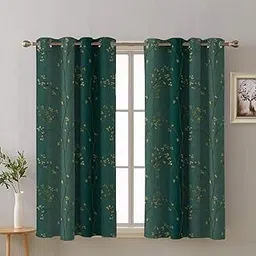 SPACES DRAPE STORY Premium Printed Blackout Curtain With Lining, Set Of 2, 5Ft Opaque Window Curtains, Green-picture-30