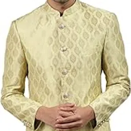 manq Men Off-White Self-Design Slim Fit Bandhgala Blazer-picture-37