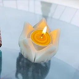 Tiara Overseas Handmade Marble Lotus Design T-Light Candle Holder | Festival Decorative White Candle Pot | Flower Shape Center Table Bowl (2.5 inch)-image-16