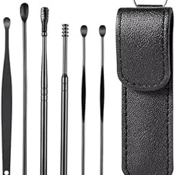 6 Pcs Ear Pick Earwax Removal Kit, Ear Cleansing Tool Set, Ear Curette Cleaner, 360° Spiral Design Ear Canal Cleaner Stainless Steel with Storage Box Portable Kit for Home and Travel (Black)-picture-26