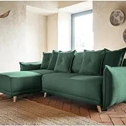 HAVEN CRAFT - Modern L-Shaped Sectional Sofa Velvet Fabric Upholstery, Tufted Cushions, Wooden Legs Right-Hand Side Chaise Configuration Sofa for Living Room, Bedroom, Hallway (Green)-picture-29