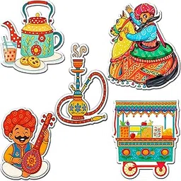 GENXTRA® Indian décor Ethnic India Folk Art Fridge Magnets | Vibrant Rajasthani Culture Designs | Set of 5 | Decorative Kitchen Magnets-picture-13
