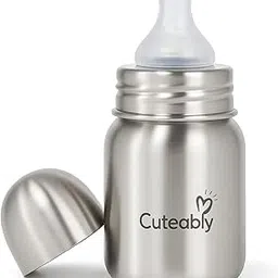 Cuteably Stainless Steel Baby Bottle, 150/200/300ml, Wide Neck, BPA-Free, Silver (150 ML)-picture-28