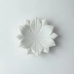 B R & Sons 6 inch Marble Urli Bowl | Lotus Plate for Home Decor (Polished) Marble Decorative Platter (White) (Leaf)-picture-13