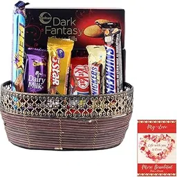 SFU E Com Premium Metal Basket With Loaded Creamy Chocolates | Valentine Chocolate With Love Greeting Card | Valentine Chocolate Hamper | 758-picture-31