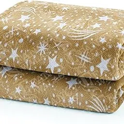 220 GSM Velvet Fur Flannel AC Blanket Double Bed Winter Blanket, Printed AC Blanket, King Size (230 x 230 Cm or 90 x 90 Inch) - Super Soft Lightweight, Plush, Fluffy (Gold Star Design)-image-54