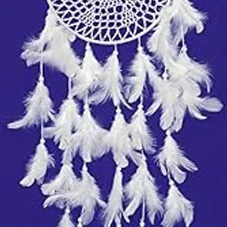 Wall Hanging Dream Catcher for Attracts Positive Dreams, Down & Feather-Fill White Crochet Dream Catcher - Color White-image-16