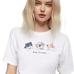 epiko Graphic Best Friends Cat Printed Tshirt for Women | Pet Lover Tshirt for Women-picture-51