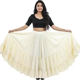 Traditional Cotton Blend Festive Lehenga Skirt for Women, Royal Blue Flared Ghagra with Drawstring, Free Size Temple Wear with Border Embellishment-image-4