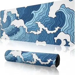 Japanese Blue And White Wave Mousepad Non-Slip Rubber Gaming Mouse Pad Mouse Pads For Computers Laptop 11.8 X 31.5 In-picture-10