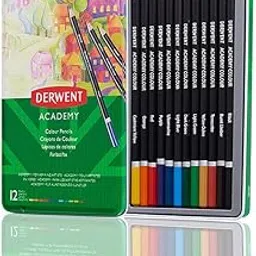 Derwent Academy Colouring Pencils Tin (Set Of 12), Black, Black-image-1