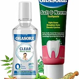 Orasore Salt & Neem Duo | Gum Strengthening Toothpaste 100g & Clear Mouthwash 100ml | Fights Pyorrhea, Whitens Teeth & Stops Dental Pain | Zero Color & Zero Alcohol Mouthwash | Free Bamboo Toothbrush-picture-51