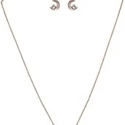 925siller Chain Pendant Set with Stud Earrings | Pure 925 Sterling Silver Half Moon Design Gift Set For Women & Girls | Trendy, Stylish, Comfortable & Adjustable for Party, Office & Everyday Wear-picture-49