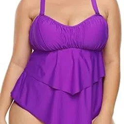 plus curvves Plus Size Pleated Detail Plus Size Two Piece Swimwear XL - 8XL-picture-23