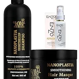 Global Zone Series Premium Nanoplastia Hair Care Set, Smoothening Shampoo and Hair Mask, 500ml Each, With FREE ENZO SERUM Sulphate and Paraben-Free (Black Shampoo Mask Serum)-picture-15