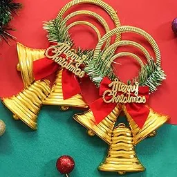 TIED RIBBONS Set of 2 Christmas Tree Bells (Golden, 22.8 cm x 13.9 cm) for Decoration Items Wall Door Tree Ornaments Hanging Props Xmas Accessories - Christmas Home Decoration Items-picture-11