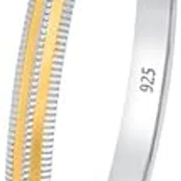 raajraani Pure 925 Sterling Silver Bracelet for Men| Twinline 925 Sterling Silver Punjabi Sikhi Kada for Men | Rhodium & Gold Finish, No Stone | Gift for Him-picture-54