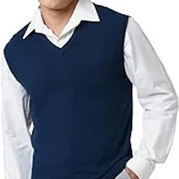 globus Men V-Neck Sleeveless Cotton Knitted Ribbed Hem Sweater Vest-picture-51