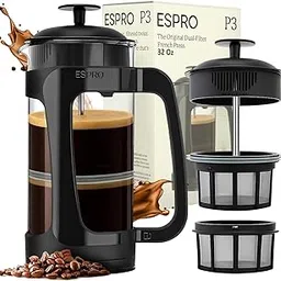 Espro P3 945 ml Double Micro-Filtered Coffee French Press - Glass and Black Plastic, Regular-picture-12