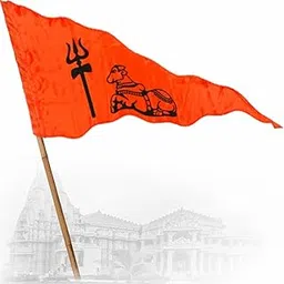 La Jarden Satin Silk 26x40 inches inShivaji Trishul & Nandi Maharaj Printed Saffron Jhanda/Dhwaj | Traditional Fluorescent Orange Flag For Home Mahadev Somnath Mandir/Temple and Mahashivratri Festival | Pack of 1-image-54