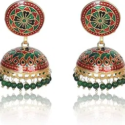 nilu's collection Meenakari Dome Shape Multicolour Lightweight Brass Jhumka for Women & Girls-picture-34