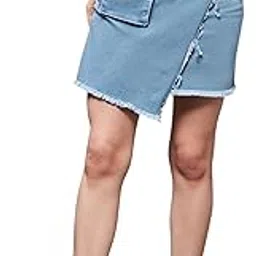 miss chase Women's Stretchable A-line Mini Denim Skirt-picture-36
