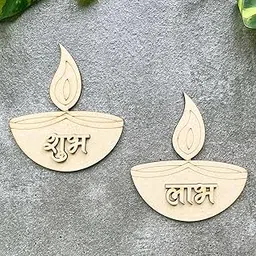 Cliths Shubh Labh Pre-Marked Diya Wooden Cutouts for Diwali Decorations Set of 12 Pairs DIY Unfinished MDF Craft for Toran & Door Hangings-image-95
