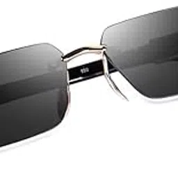 SAROS Rimless Sunglasses For Men Women Retro Snake Shape UV Protected Goggle Framless Stylish Sunglass (Black Gold)-picture-33