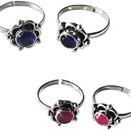 Toe Rings For Women | Stones Toe Rings Combo | Oxidized German Silver Flower Toe Rings Sets with Stones (2 Pairs) for Women-image-37