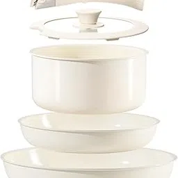 Chef Power 5pcs Pots and Pans Set, Nonstick Cookware Set, Ceramic Pan, Detachable Handle, RV Cookware Set, Induction Pan, Dishwasher, Oven Safe, Cream White-picture-30