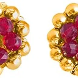 p.c. chandra jewellers 22KT (916) Yellow Gold Thushi Stud Earrings for Women | Red Bead Traditional Design-picture-38