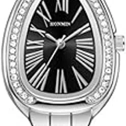honmin Women's Waterproof Analog Fashion Watch with Steel Belt Strap for Casual and Office Wear-Silver-Black-picture-17